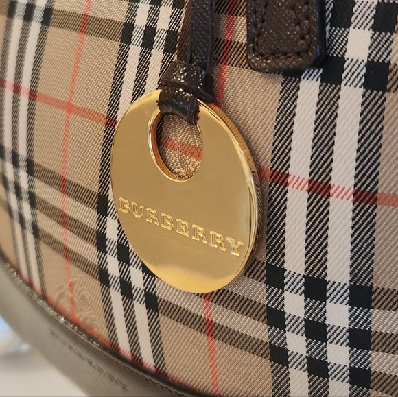 Burberry | Haymarket Check Printed Brown Leather Trim Mini Handle Bag-Like new! - Picture 15 of 15
